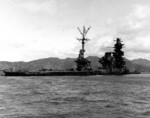 Hyuga sunken in shallow water, Kure, Japan, 9 Oct 1945