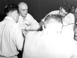 Captain McVay of Indianapolis spoke of the sinking at Guam, Aug 1945