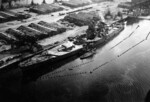 Jean Bart viewed from an aircraft of USS Ranger, Casablanca, French Morocco, 11 Nov 1942, photo 2 of 3