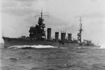 Light cruiser Jintsu during post-modernization trials, Kure, Japan, 13 Nov 1939