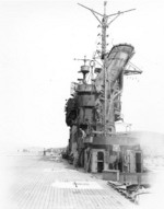 The island of carrier Junyo as viewed from the flight deck, Sasebo, Japan, 19 Oct 1945