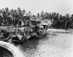 Kikuzuki under salvage in Ghovana Bay, Florida Islands, 10 Aug 1943; photographed from the stern of USS Menominee