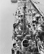 Top view of destroyers Kimberly (left), Young (right), and Ross (only stem visible, at top of photograph) at Mare Island Navy Yard, Vallejo, California, United States, 26 Jun 1945