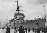 Light cruiser Kiso at a pier at Shibaura, Tokyo, Japan, 1937