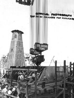 Installation of the No. 3 turret of battleship North Carolina, New York Navy Yard, Brooklyn, New York, United States, 7 Sep 1940, photo 1 of 2