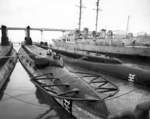 Submarine Parche, with her conning tower removed, at Mare Island Naval Shipyard, Vallejo, California, United States, Dec 1969