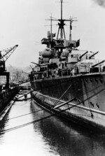 German cruiser Prinz Eugen preparing to depart Kiel, Germany, circa early 1941