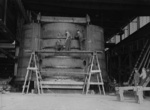 A submarine section, possibly for the future USS Puffer, being constructed at Manitowoc, Wisconsin, United States, Aug 1942