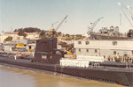 Decommissioning ceremony of USS Bluegill, 7 Jul 1952; note USS Rock berthed next to her