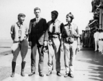 Charles Lindbergh with pilots of US Navy squadron VB-2B aboard USS Saratoga, 8 Feb 1929