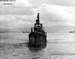 Bow view of Shad as she departed Mare Island Navy Yard, Vallejo, California, United States, 2 Mar 1944