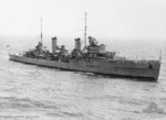 Aerial starboard view of cruiser HMAS Sydney, circa 1940