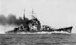 Japanese heavy cruiser Takao on a trial run at full speed off Tateyama, Tokyo Bay, 1 Jul 1932