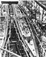 Tang (left) and Tilefish (right) under construction at Mare Island Navy Yard, Vallejo, California, United States, 1 Jul 1943, photo 3 of 3