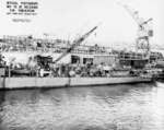 After plan view of the DMS-6 Hogan at Mare Island Naval Shipyard, California, United States, 11 Jan 1944, photo 1 of 2; note submarine Trepang in background