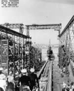 Launching of submarine Tunny, Mare Island Naval Shipyard, Vallejo, California, United States, 30 Jun 1942