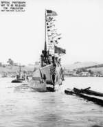 Submarine Wahoo shortly after launching, Mare Island Navy Yard, Vallejo, California, United States, 14 Feb 1942, photo 1 of 2