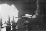 USS Washington firing her primary guns at Kirishima, off Guadalcanal, Solomon Islands, night of 14-15 Nov 1942