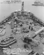 View of stern of USS Washington, New York Navy Yard, New York, United States, 18 Aug 1942