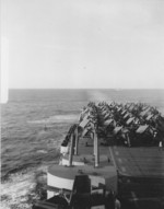 Air Group 81 aircraft parked on the flight deck of USS Wasp arriving at Ulithi Atoll, Caroline Islands, 24 Dec 1944