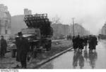 Captured Soviet BM-31-12 Katyusha rocket launcher on Studebaker US6 chassis in Berlin, Germany, 2 May 1945