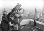 Soviet anti-aircraft machine gun atop Hotel Moskva in Moscow, Russia, date unknown