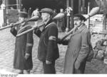 German Volkssturm troops with Panzerfäuste at a roadblock in Berlin, Germany, 10 Mar 1945