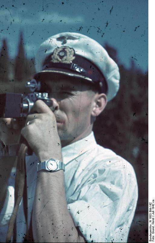 German naval propaganda officer taking a photo at the Vorontsov's Palace in Alupka, Russia (now Ukraine), circa Jul 1942