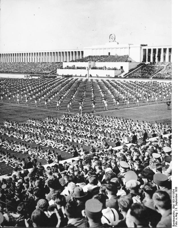 Nazi Party gathering at Zeppelinfeld, Nürnberg, Germany, 8 Sep 1938