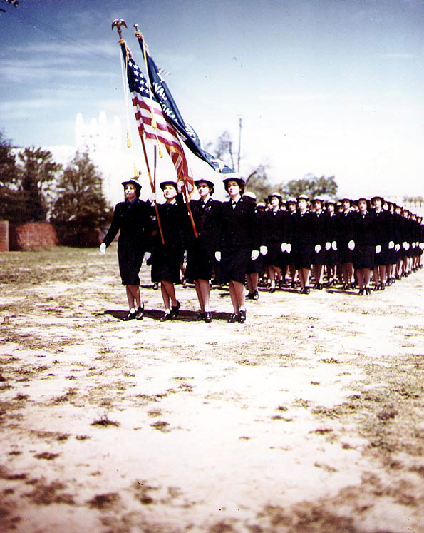 WAVES students on parade, Naval Training School, Milledgeville, Georgia, United States, during WW2