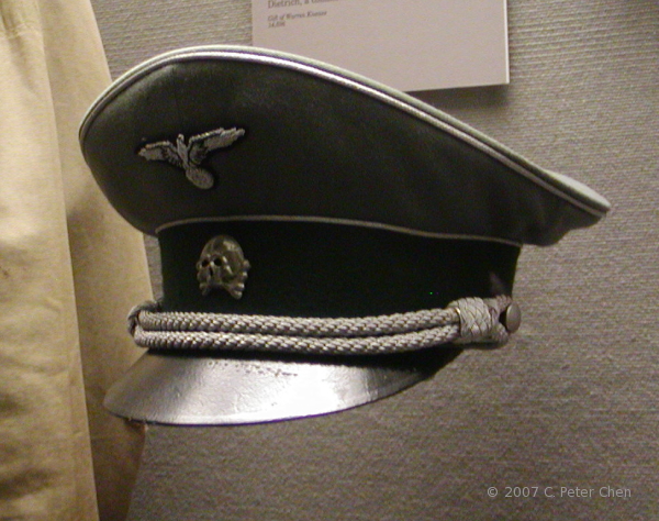 German SS officer service cap on display at the West Point Museum, United States Military Academy, West Point, New York, United States, 22 Sep 2007