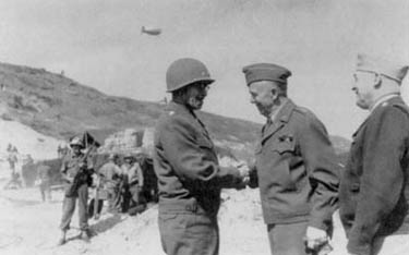 US generals Omar Bradley, George Marshall, and Henry Arnold at Normandie, France, 12 Jun 1944