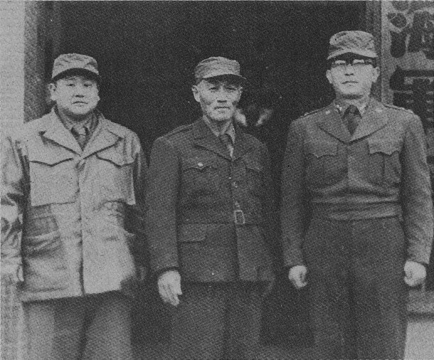 Jang Kyung-geun, Shin Seong-mo, and Chung Il-Kwon at the Navy headquarters, Korea, 1950s