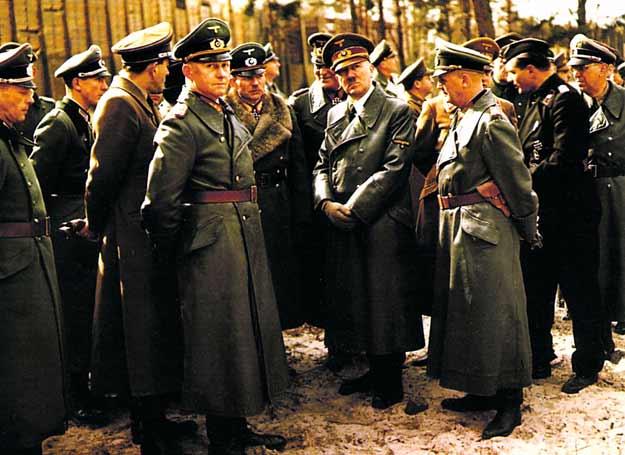 Alfred Jodl, Heinz Guderian, Wilhelm Keitel, Adolf Hitler, Karl-Otto Saur at Rügenwalde, Germany, 19 Mar 1943