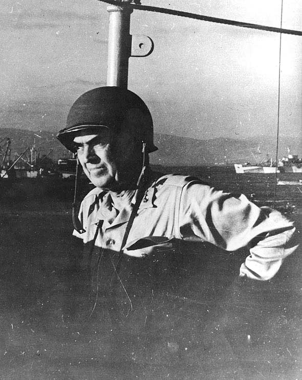 Kinkaid aboard USS Wasatch in Lingayen Gulf, Leyte, Philippines, 9 Jan 1945