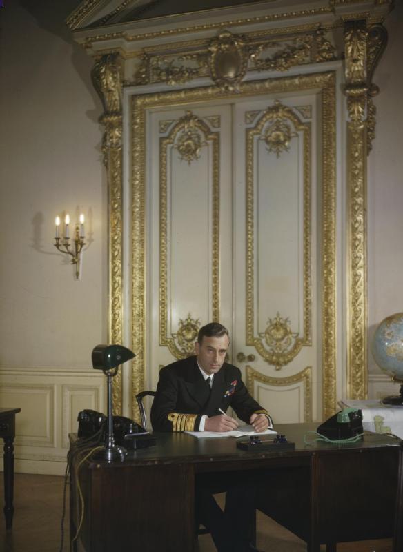 Admiral Lord Louis Mountbatten at his desk, 1943