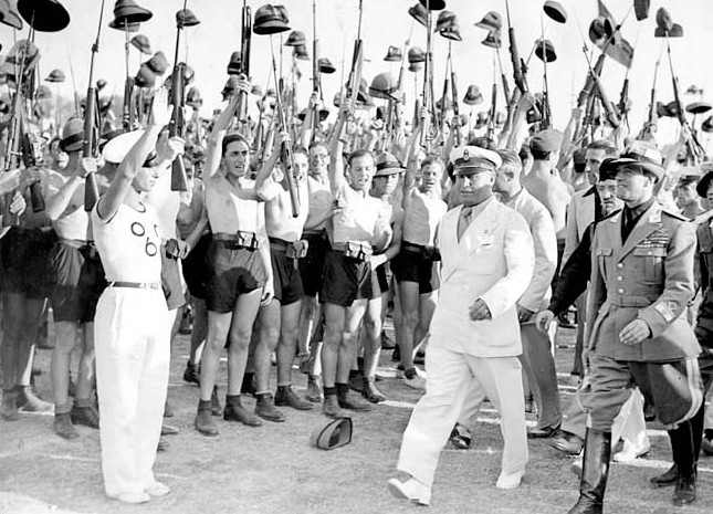 Benito Mussolini with Blackshirts, Rome, Italy, 1935