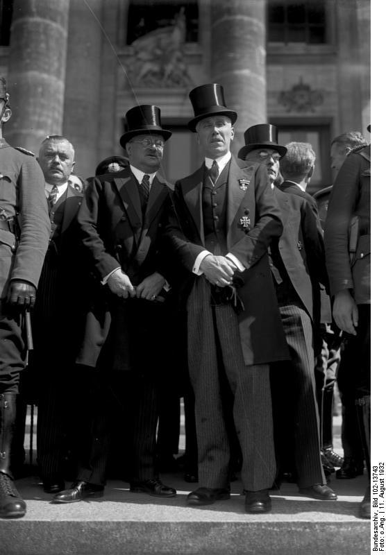 Chancellor Papen and State Secretary Meißner during the anniversary celebration of the German Weimar Constitution, Berlin, Germany, 11 Aug 1932