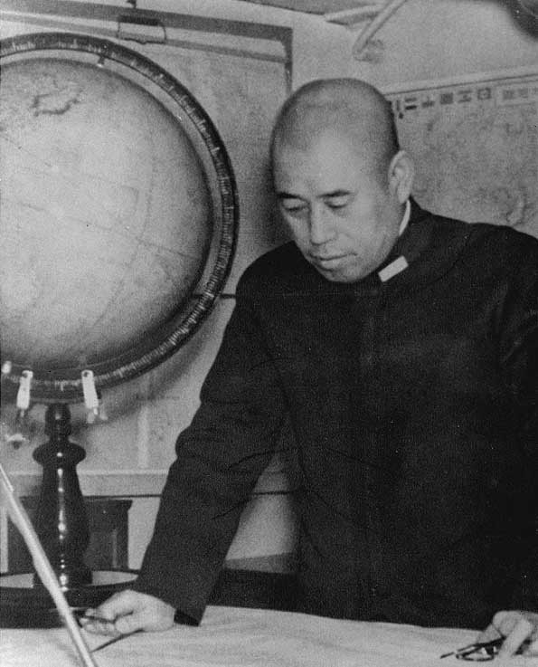 Admiral Isoroku Yamamoto aboard battleship Nagato, early 1940s; cropped photo