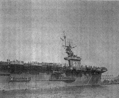 USS Anzio at anchor in the Huangpu River, Shanghai, China, Dec 1945