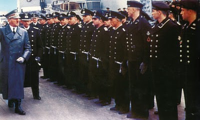 Adolf Hitler inspecting battleship Bismarck with Captain Ernst Lindemann, Gdynia (Gotenhafen), occupied Poland, 5 May 1941