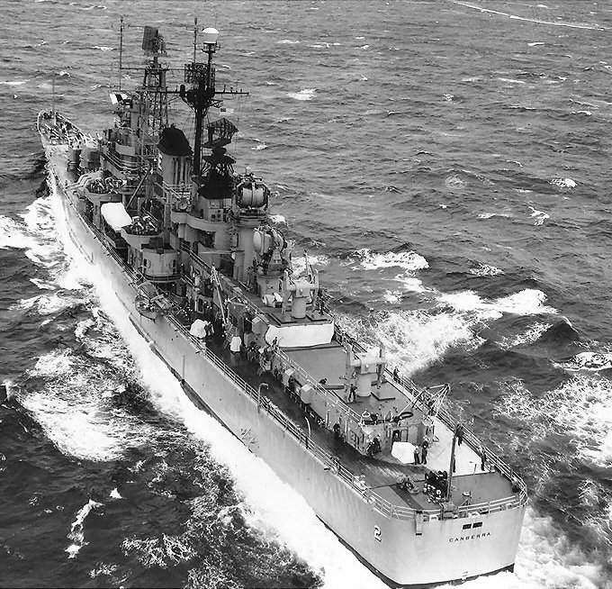 Guided missile cruiser USS Canberra at sea, 19 Jan 1961