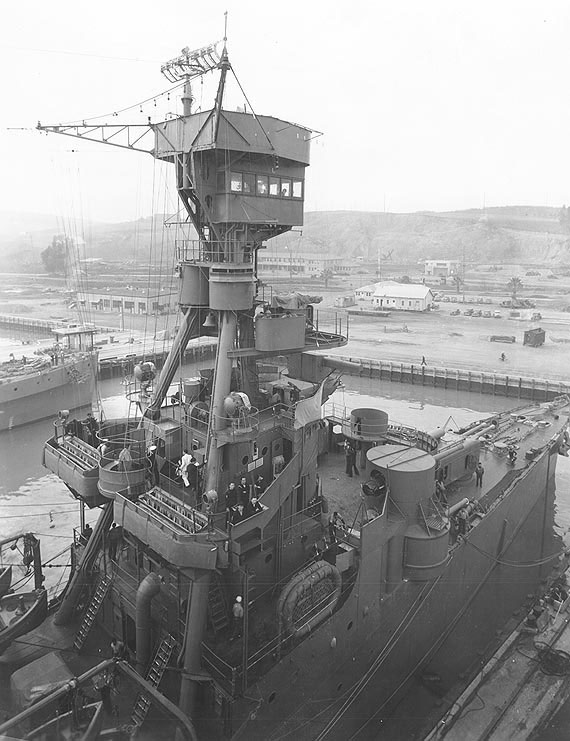 Plan view of Detroit's forward superstructure and bow area, Mare Island Navy Yard, California, United States, 18 Feb 1942