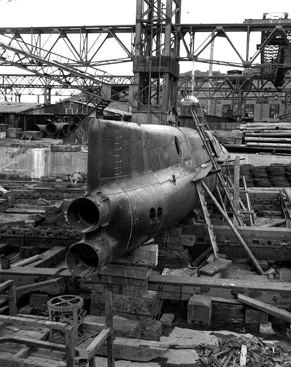 Koryu Type D submarine at the Yokosuka Naval Base, Japan, 8 Sep 1945, photo 1 of 3