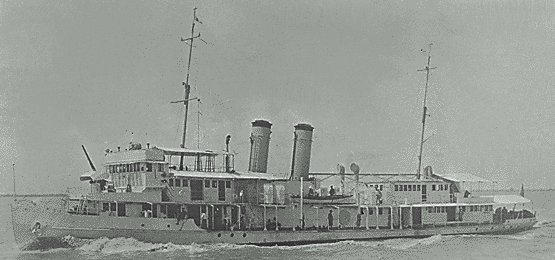 Port bow view of US Navy river gunboat Panay during her standardization trial off Woosung, China, 30 Aug 1928