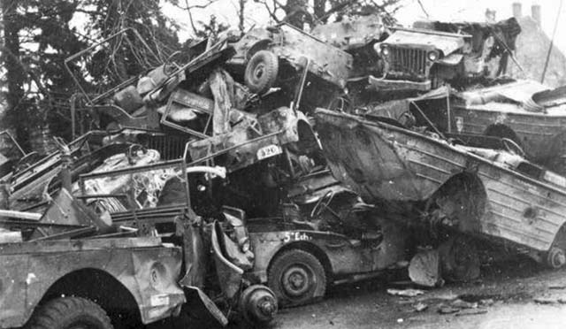 Jeep and GPA vehicles awaiting scrapping, Germany, post-war