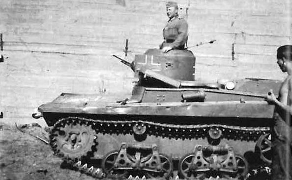 German personnel operating a captured Soviet T-37A amphibious tank, 1940s