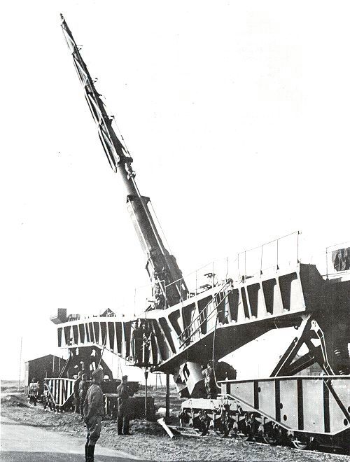 German 21 cm K 12 (E) railway gun in firing position, France, circa 1940s