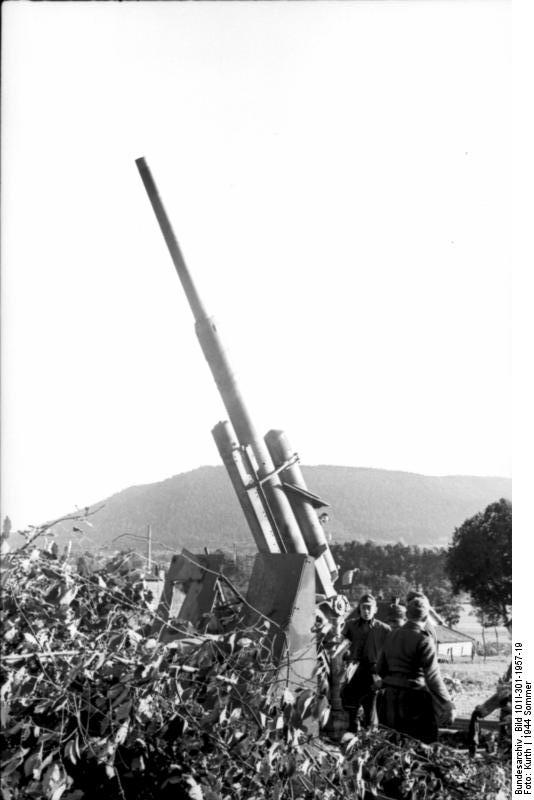 German 8.8 cm FlaK gun in the field, northern France, late Jul-early Sep 1944, photo 1 of 5