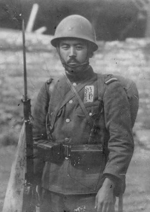 Japanese Army soldier with Arisaka Type 38 rifle, circa 1940s